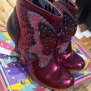 Irregular Choice Metallic Pink Ankle Boots with Butterfly Design
